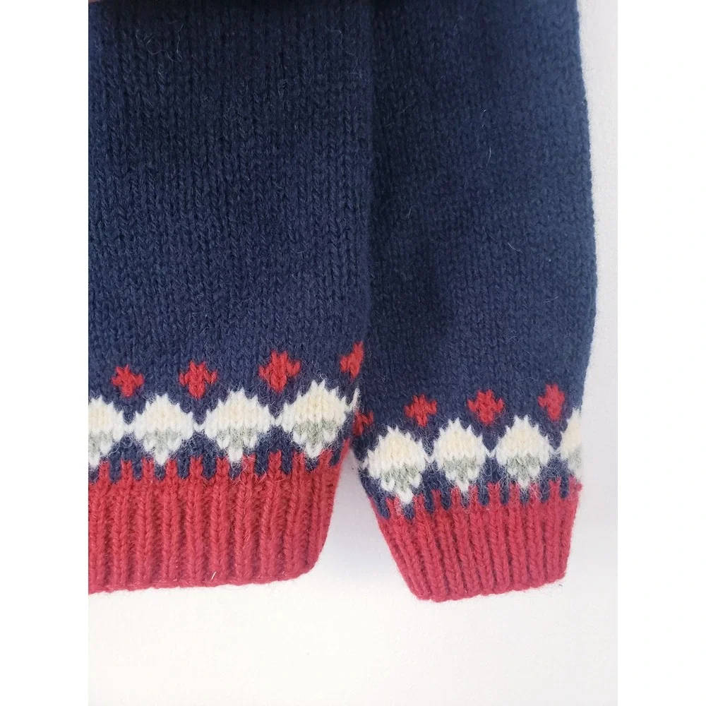 Eddie Bauer Fair Isle Wool Sweater Navy Blue Red Crewneck Womens Petite Medium - Picture 4 of 5
